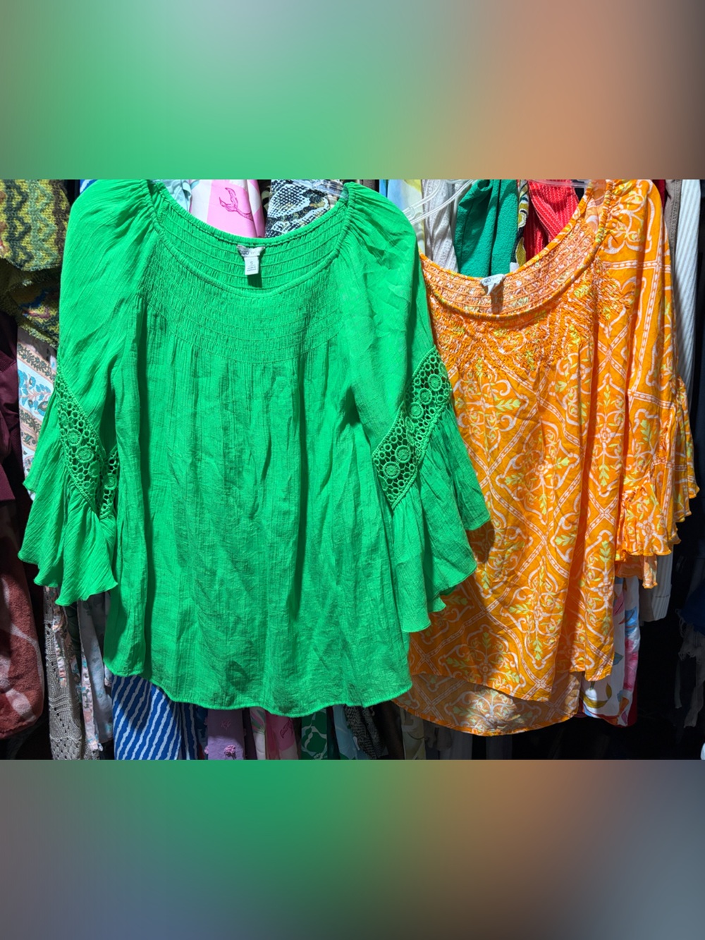 Cato Orange and Lime Smocked Tops